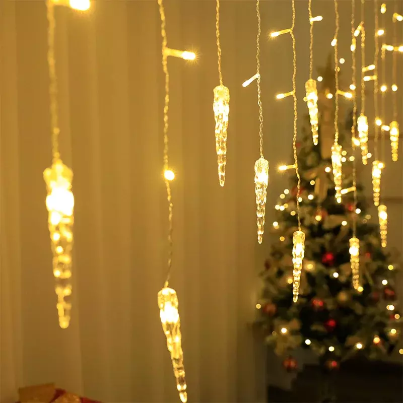 Iluminación LED de Navidad, cortina de copos de nieve, pilar de hielo, 3M, cascada, casa, jardín, terraza, decoración navideña, 2024