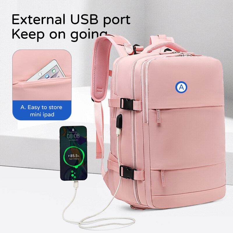 Mochila de viaje multifunción de gran capacidad para mujer, maleta con carga USB, mochilas escolares, equipaje ligero