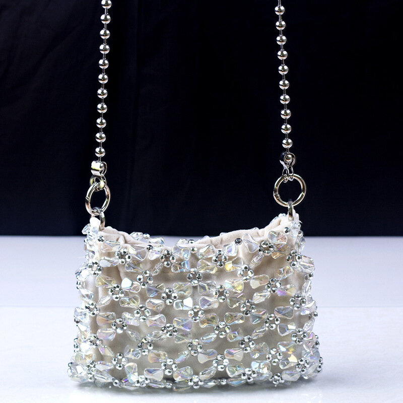 Pochette transparente en gelée pour femmes, sac à main à bandoulière Transparent de styliste de mode avec perles en cristal, pochette de soirée