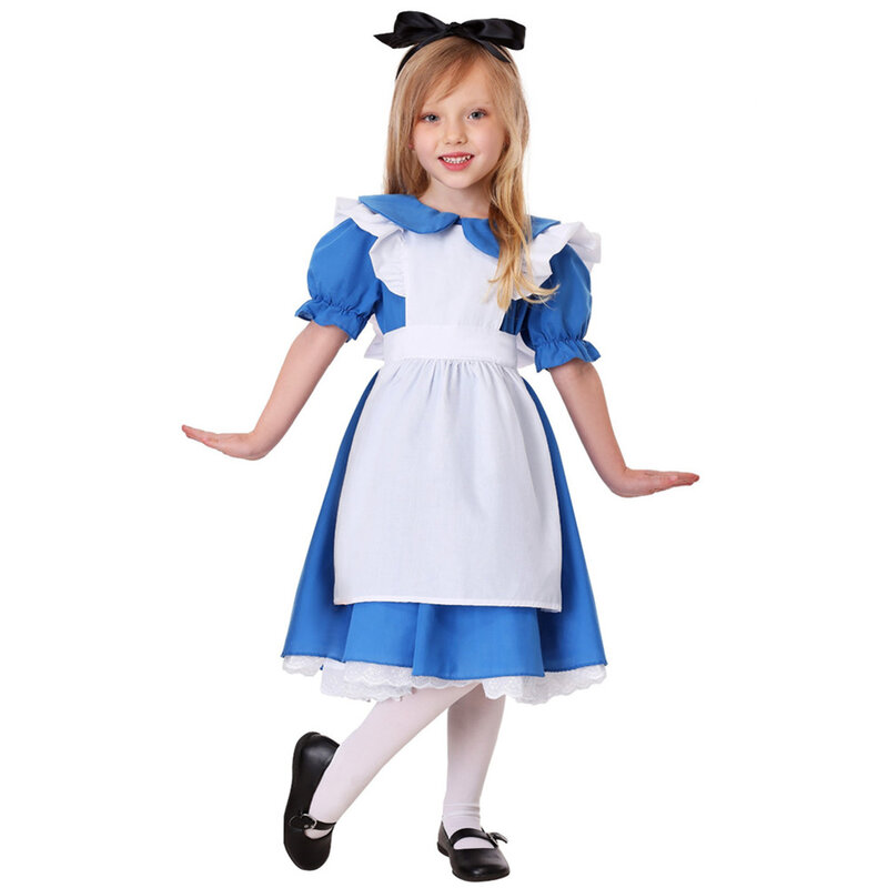 Anak perempuan biru Alice In Wonderland kostum Halloween untuk anak-anak pesta gaun pembantu Lolita kostum karnaval mewah Cosplay anak perempuan