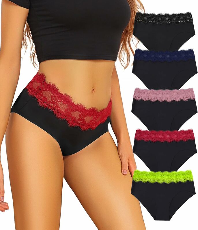 Women's Underwear Lace Briefs Comfortable Hipster Underwear Women Plus Size Soft Breathable Sexy Bikini Panties Pack of 5
