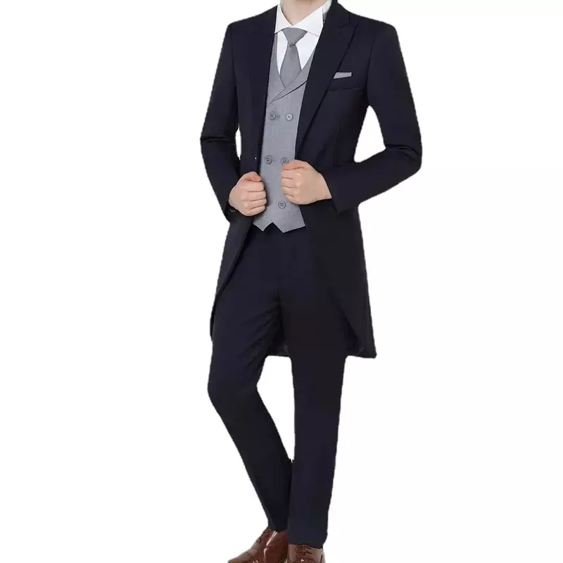 High Quality Slim Fit Full Boy's Suit 3 Pieces Stage Blazer Pants Single Breasted Kids Performance Long Tail Tuxedo