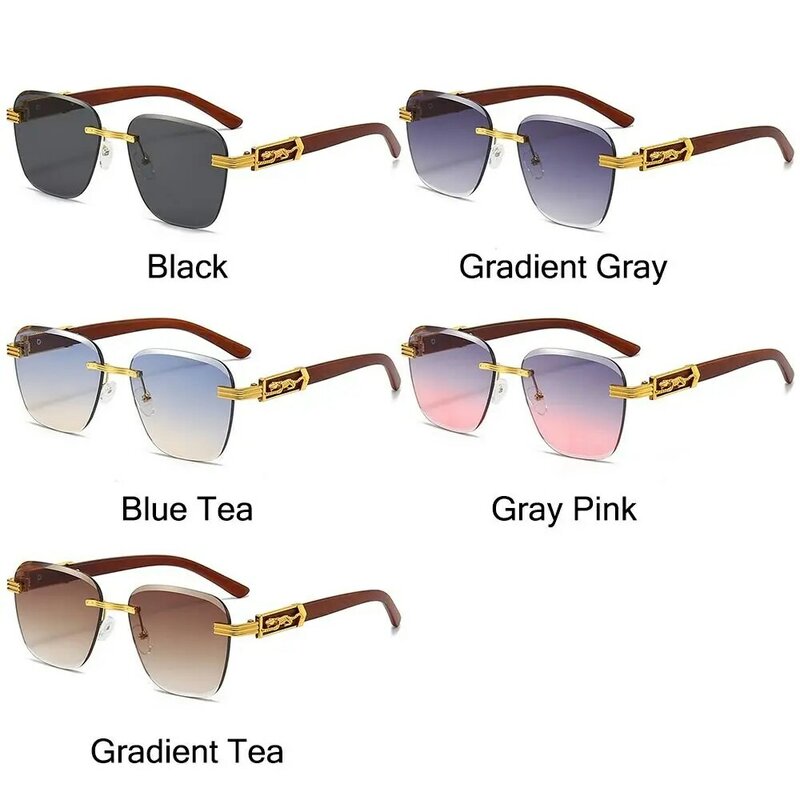 금속 치타 장식 선글라스, 빈티지 UV400 그라데이션 안경, 무테 선글라스, 남녀 공용