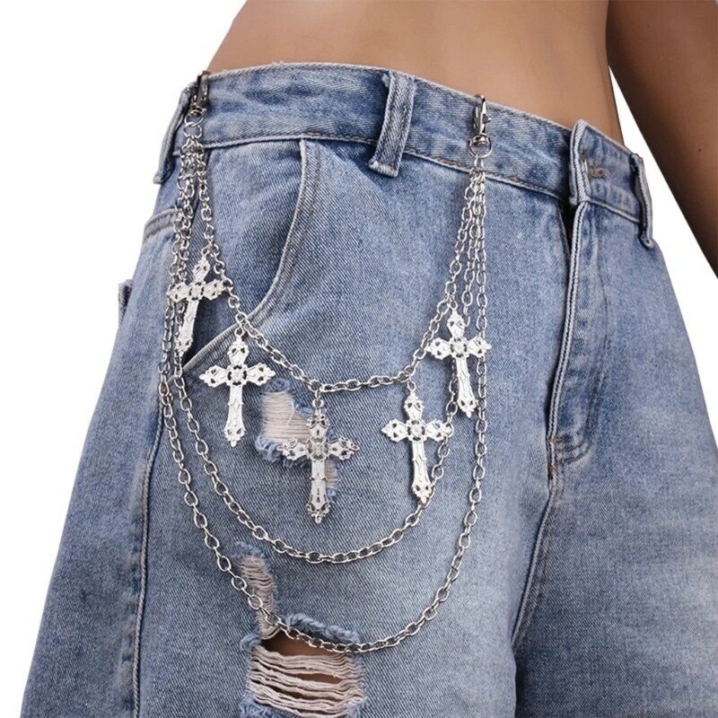 Warstwowe spodnie jeansowe łańcuszkiem łańcuszki gotyckie spodnie odzieżowe dodatki N7YD