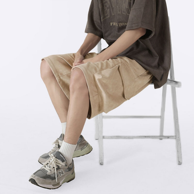 Szorty Cargo męskie modne codzienne letnie kieszenie oddychające do kolan w stylu amerykańskim przystojny prosty jednokolorowa odzież sportowa