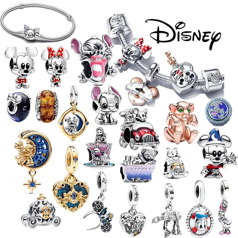 925 srebrna biżuteria HEROCROSS Disney Cinderella Mickey Minnie Stitch charms koralik dopasowany bransoletka Pandora prezent na walentynki