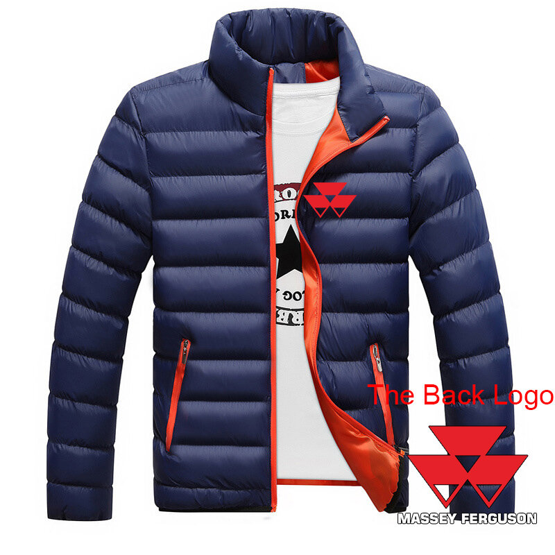 2023 inverno nuovo Massey Ferguson Logo stampa piumino uomo tinta unita imbottito con cerniera Cardigan con cappuccio leggero sottile Top