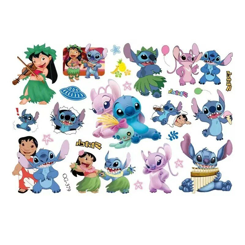 Pegatinas de dibujos animados de Disney para niños, 1 piezas, Stitch, transferencia de agua, pegatinas de tatuaje desechables, juguetes Kawaii, regalo