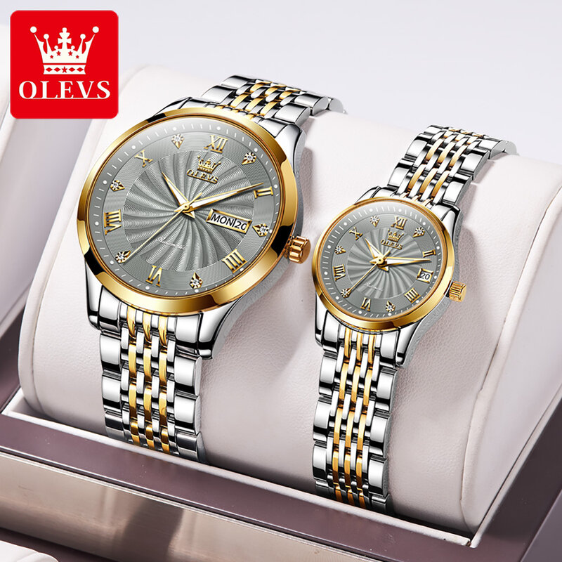 OLEVS Brand Couple Luxury Automatic Watches Men and Women Stainless Steel Waterproof Mechanical Wristwatches Fashion Lover Watch