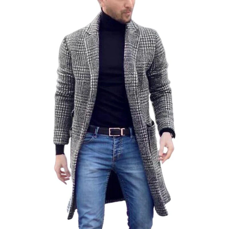 Mantel kasual dengan jaket bergaris kerah Turndown, atasan mantel wol dan pakaian lengan panjang y2k untuk musim dingin