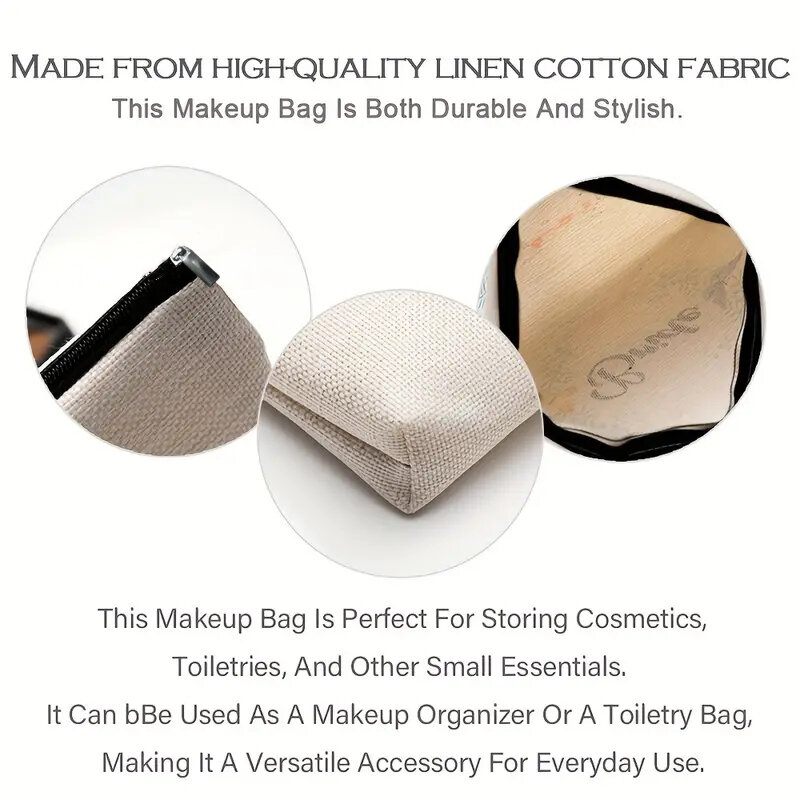 Bolsa de maquillaje de lino con estampado de la serie GOD, bolso de mano para mujer, bolsa de almacenamiento de gran capacidad, bolsa organizadora con cremallera, bolsa de lavado