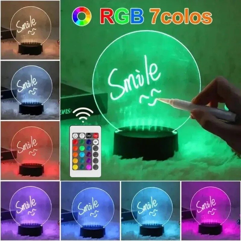 LED Night Light DIY Acrylic Transparent Notepad Erasable Message Board USB Home Memo Reminder Table Lamp with Remote Control