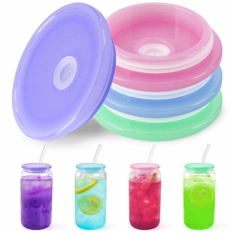 شكل دائري البلاستيك الزجاج كأس الأغطية ، غطاء وعاء قابلة لإعادة الاستخدام ، المحمولة ، لون الحلوى ، القهوة المثلج ، متعدد الألوان ، هدية ، 16 أوقية ، 1 قطعة
