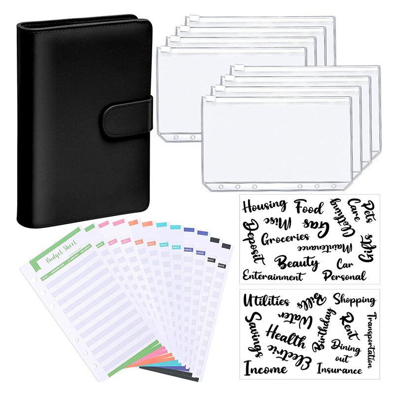 A6 Budget legers Planner 6 fori 8 buste con cerniera 2 adesivi in un portafoglio per NoteBook per risparmiare denaro Organizer sistema di cassa
