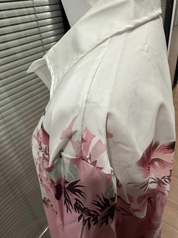 Mode Damen hemden & Blusen, rosa Blumen drucken Hemd, 2024 Frühling & Sommer große weibliche Kleidung Temperament Bluse Top