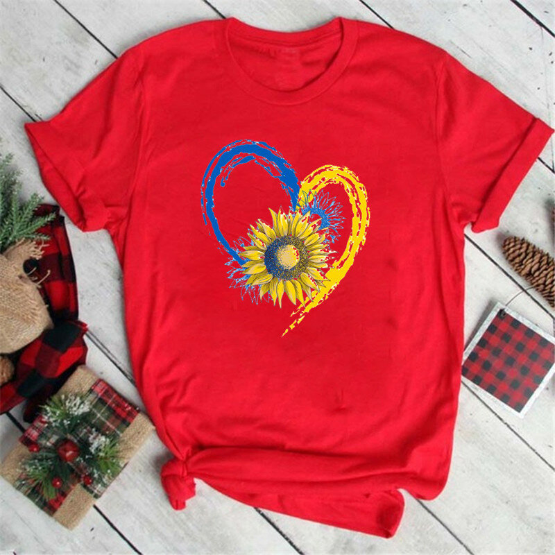T-shirt imprimé tournesol pour femme, haut décontracté, vintage, cool, Ukraine, sensation, 21e amoureux, Ukraine, graphique, été, Y2K