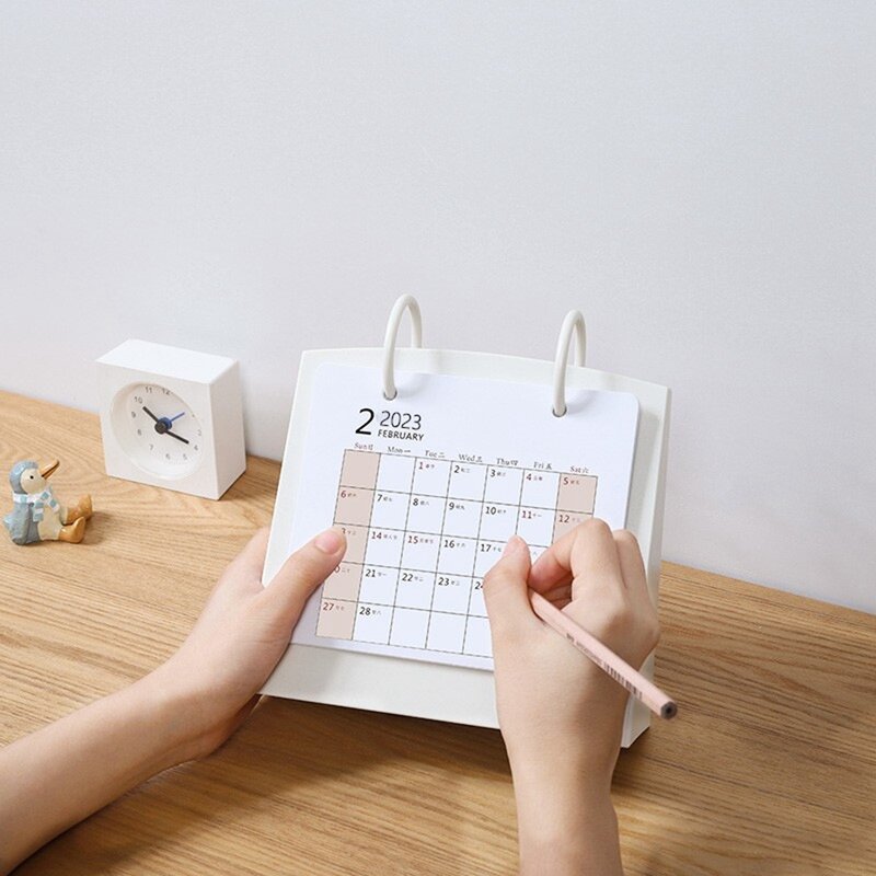 Calendario de pie de escritorio 2023, planificador mensual pequeño, horario de mesa, pared diaria, decorativo (A, blanco cremoso)