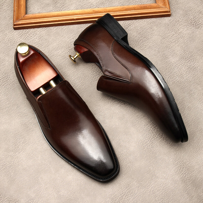 Mocassins d'affaires italiens en cuir véritable pour hommes, chaussures plates de luxe, noir, formel, social, mariage, élégant, nouvelle mode, été, 2024