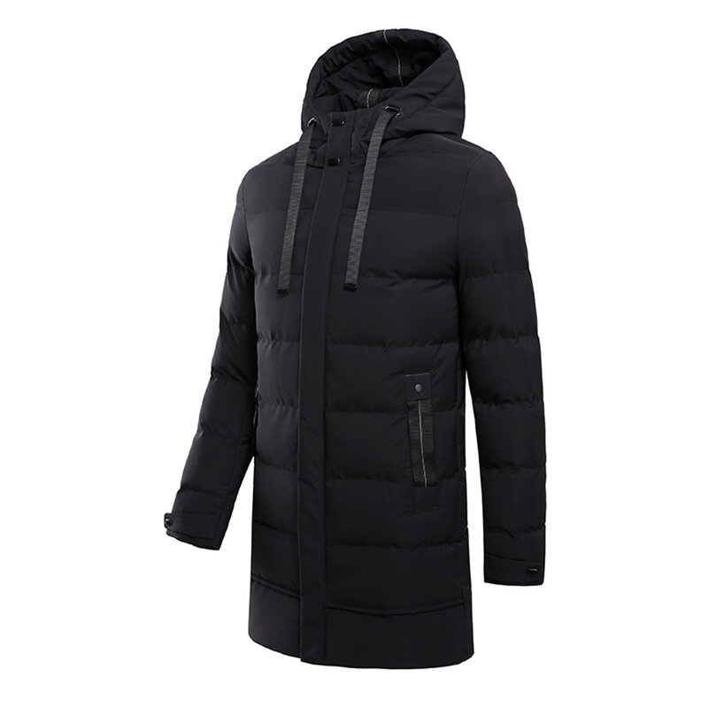 Мужская зимняя теплая куртка средней длины, верхняя одежда, повседневная утепленная парка с капюшоном, пальто, Свободное пальто, одежда с подкладкой