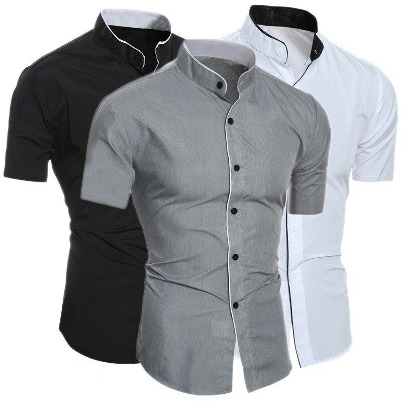 New men's solid color casual commuting short sleeved shirt