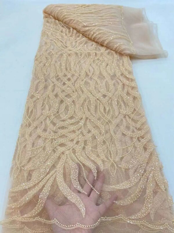 Tissu africain en dentelle à paillettes, longueur 5 Yards, de haute qualité, pour marié français nigérian, pour couture de robe de soirée de mariage, 2023
