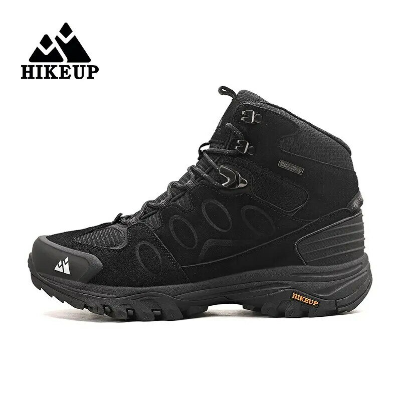 HIKEUP высокие мужские походные ботинки зимняя Уличная обувь на шнуровке нескользящие спортивные повседневные треккинговые ботинки мужская замшевая теплая обувь