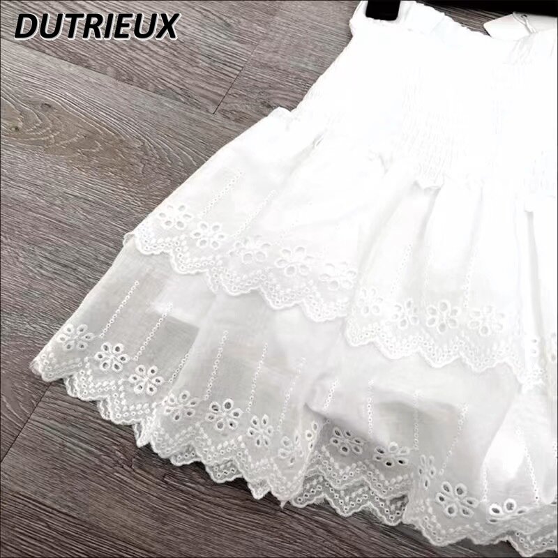 Sweet Cute Girls Wild Lace Embroidered Lace Short Skirt Spring and Summer A- Line Cake Skirts Flab Hiding Half-Length Pettiskirt
