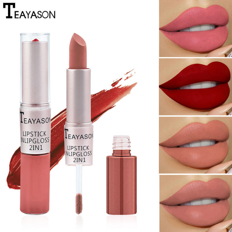 Double Head Lip Gloss 12 Colors Long Lasting Matte Lip Glaze 2 In 1 Matte Velvet Waterproof Long Lasting Cup Lipstick Makeup