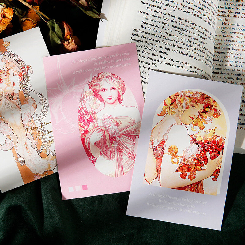 30 buah/set Nymph's Song Series kartu pos Alphonse Mucha ilustrasi kartu ucapan pesan menulis kartu hadiah