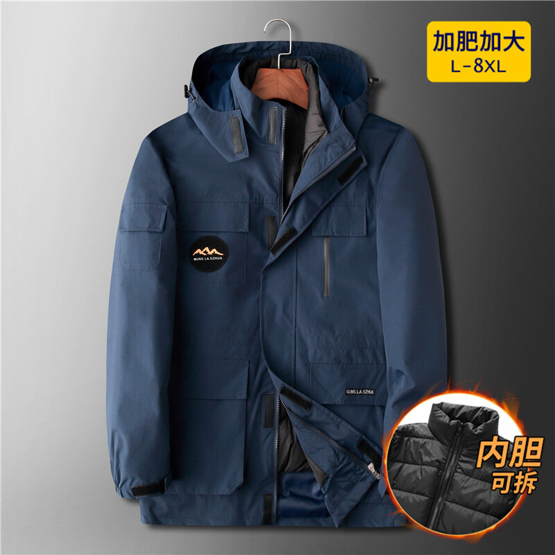 Nova chegada moda super grande inverno dos homens acolchoado jaqueta de duas peças conjunto juventude multi bolso roupas trabalho grosso plus size L-7XL 8xl