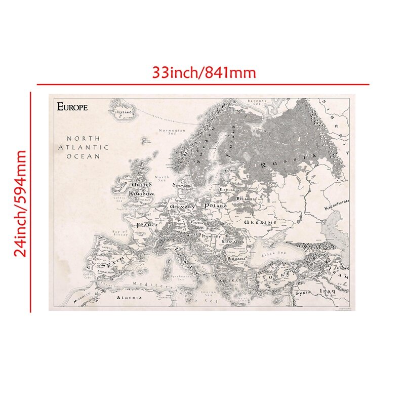 84*59cm Map of The Europe Vintage Prints Wall Art Poster Non-woven Canvas Painting Living Room Home Decor School Supplies