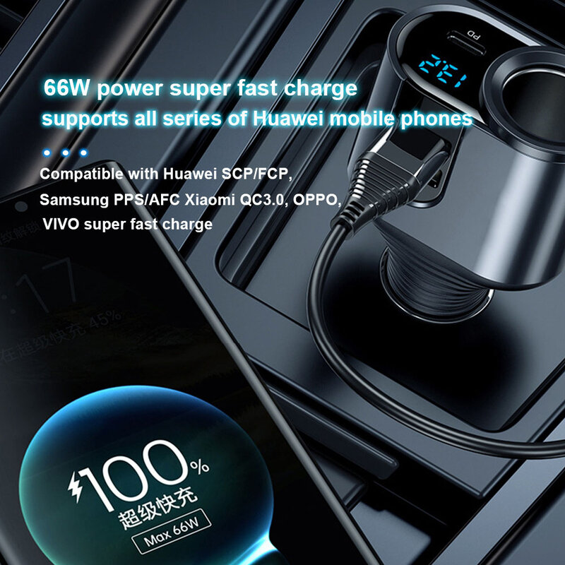 166W Thuốc Lá Ổ Cắm Sạc Siêu Nhanh 66W Loại-C PD20W USB Nhanh Charge3.0 18W dành Cho HUAWEI IPhone Samsung OPPO Vivo