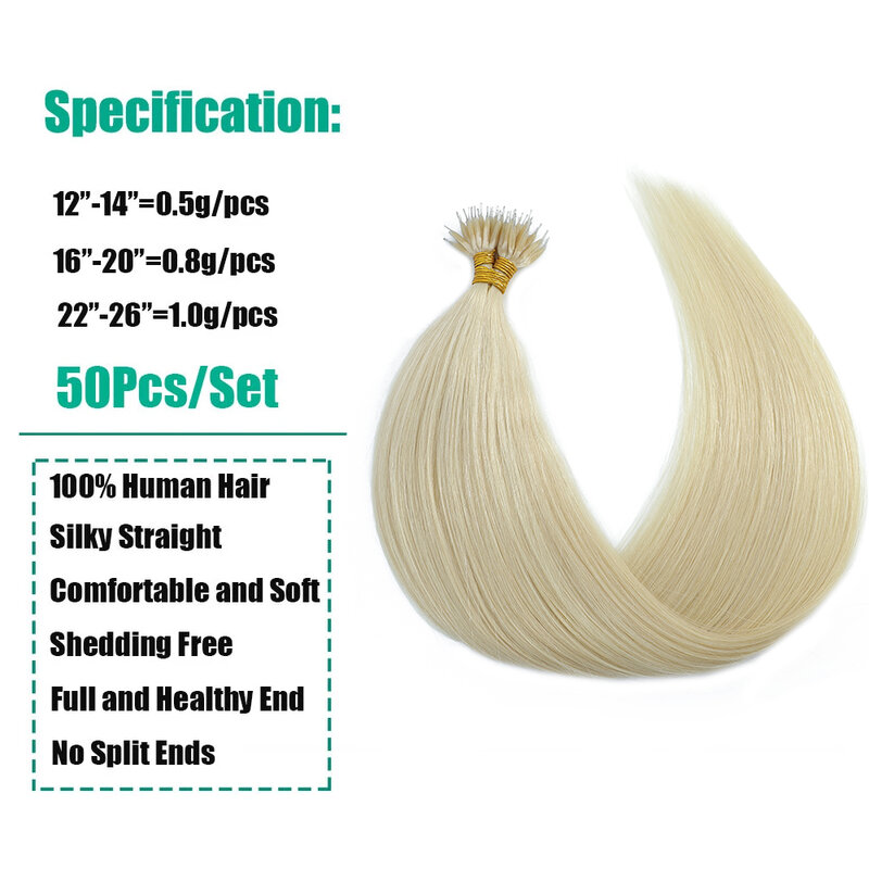 Lovevol 50 fili Nano Ring Beads 100% estensioni dei capelli umani 50 g/pacco di spessore naturale liscio capelli Remy testa piena di qualsiasi colore