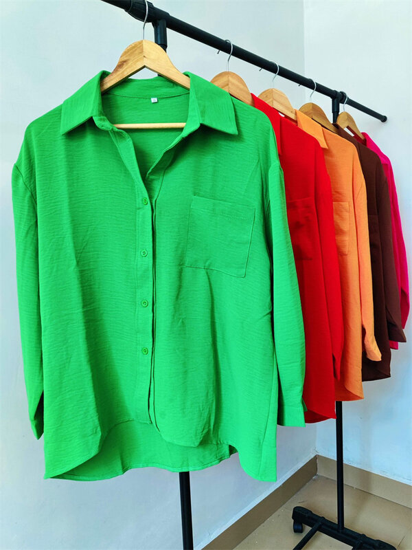 Chemises décontractées à manches longues pour femmes, chemisiers rouges, vêtements monochromes pour femmes, livraison directe, Y, Y2k