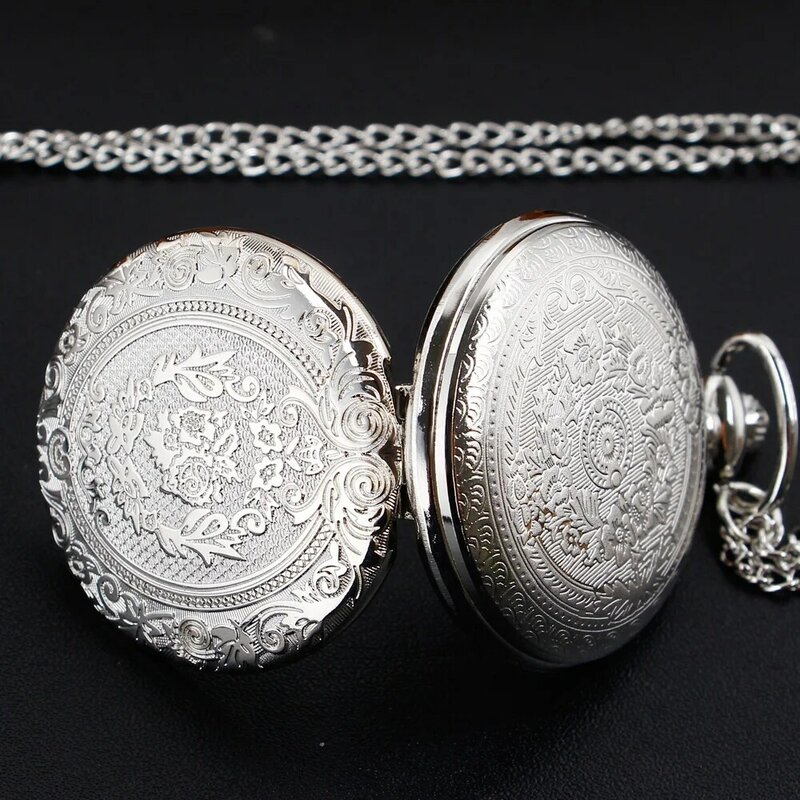 Reloj de bolsillo de cuarzo plateado de lujo para hombres y mujeres, collar de moda, cadena colgante, regalo de joyería Steampunk