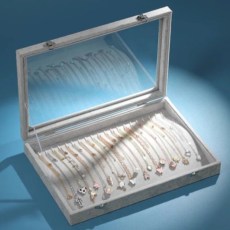 Aksamitny aksamit pudełko na naszyjnik nowy kwadratowe jednolity kolor pudełko do przechowywania biżuterii pudełko wystawowe biżuterii o dużej pojemności