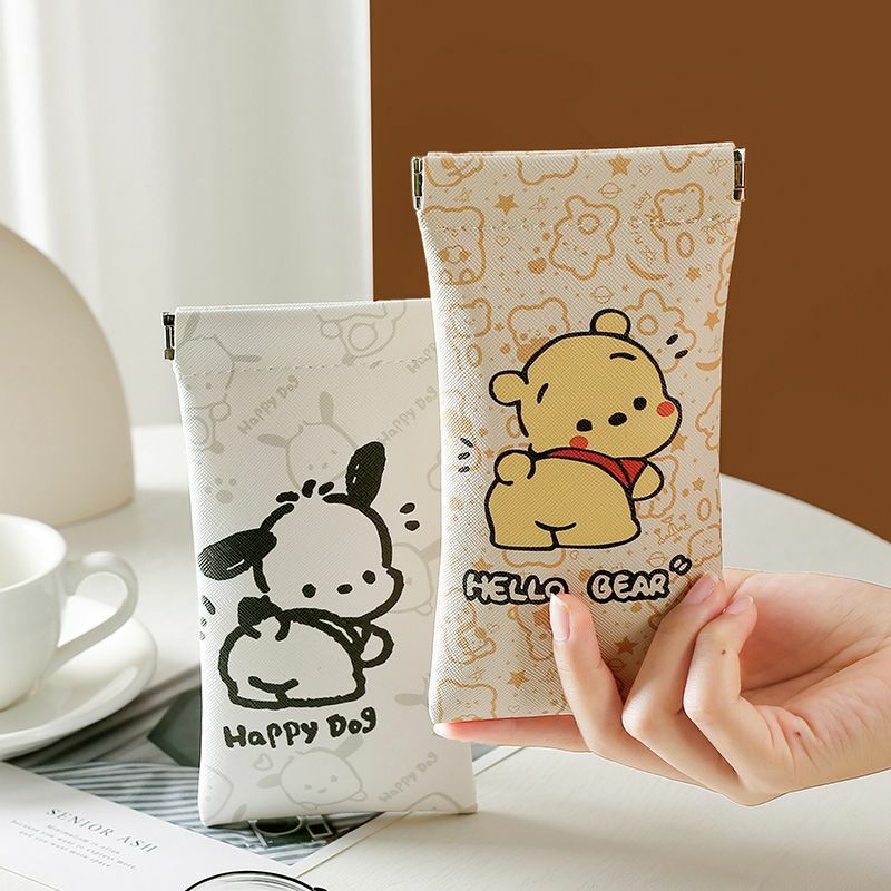 Mini Lightweight Pocket Lipstick Cosmetic Bag U Disk Portable Glasses Little Bear PU Leather Storage Bags for Women