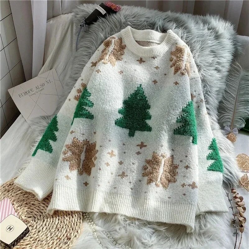 Christmas red deer sweter damski sweter luźny 2021 jesienno-zimowy nowy leniwy styl odzież wierzchnia dzianinowy top pogrubienie