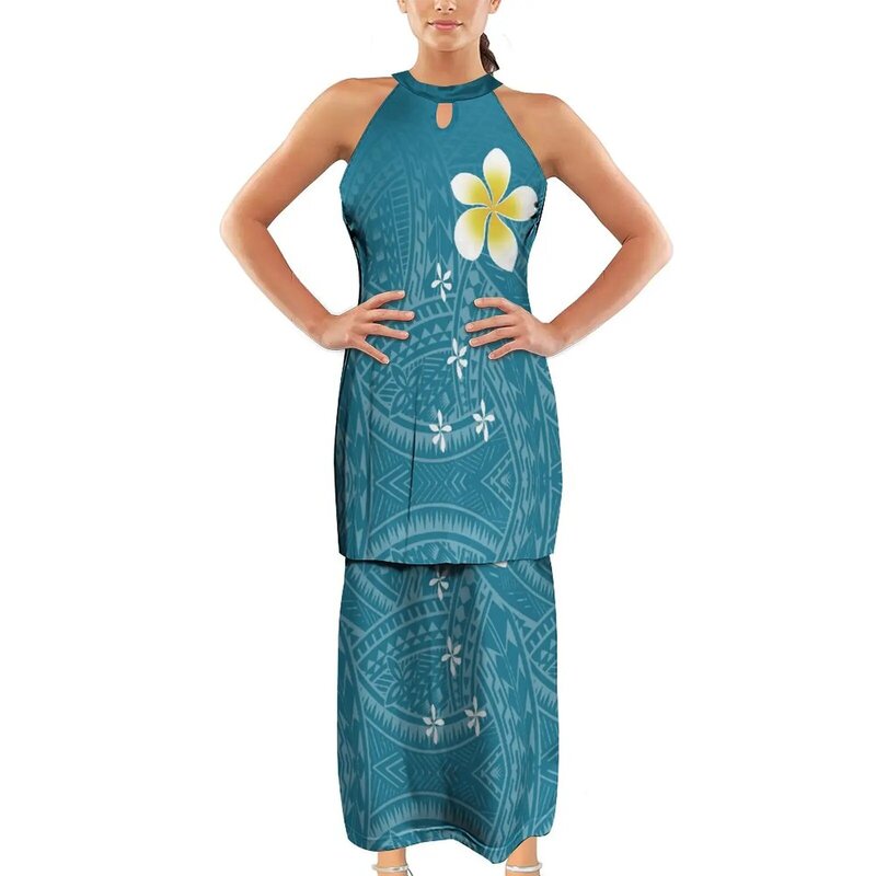 Odzież Samoa wyspowa na zamówienie polinezyjska damska Puletasi letnia podwójna garsonka elegancka sukienka bez rękawów