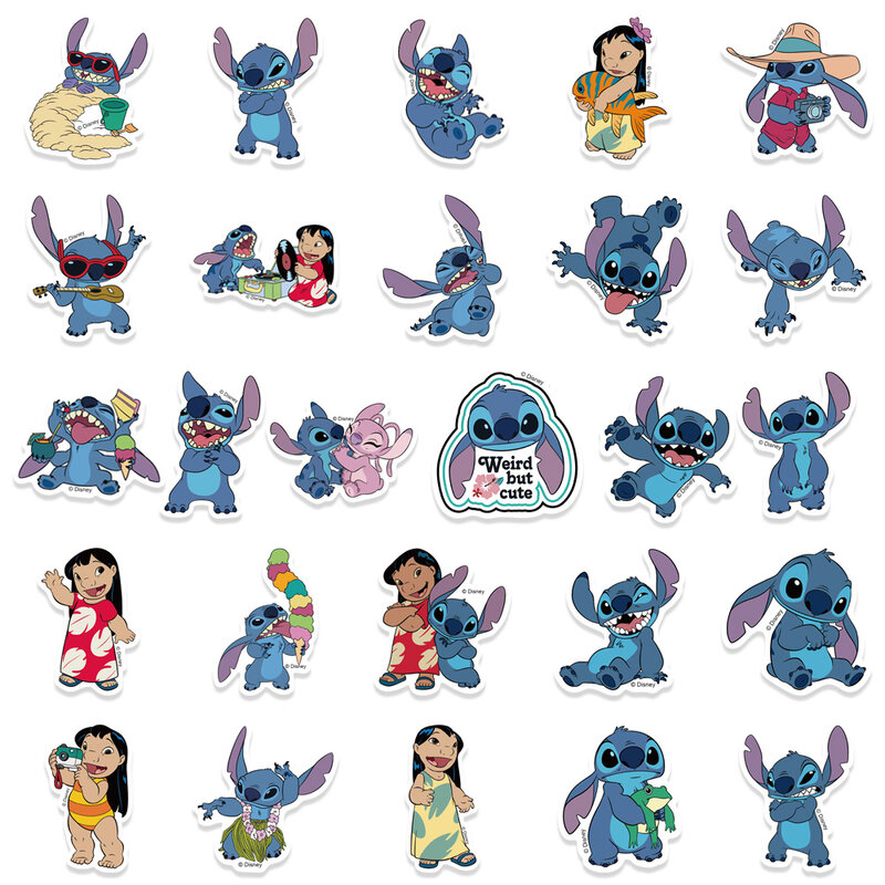 Pegatinas de Lilo & Stitch de dibujos animados, calcomanías de grafiti para diario, portátil, equipaje, monopatín, juguete clásico divertido, 51 piezas