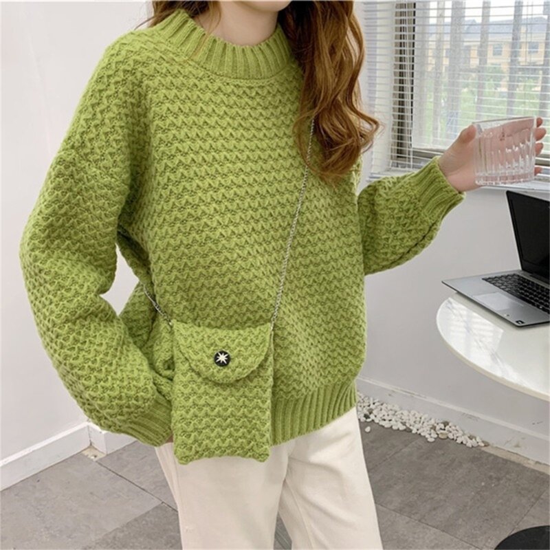 Pull tricoté à manches longues col rond pour couleur unie, coupe ample, livraison directe, automne