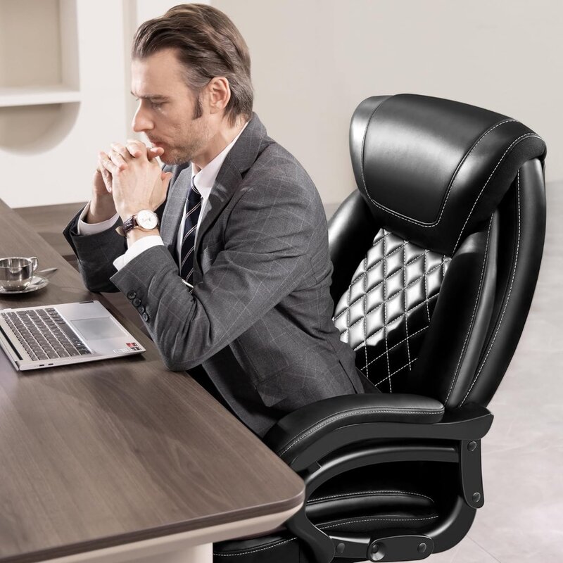 كرسي مكتب جلد صناعي بمقعد عريض ، أثاث كمبيوتر ، مكتب تنفيذي كبير ، ثقيل ، 500 رطل ، كبير وطويل