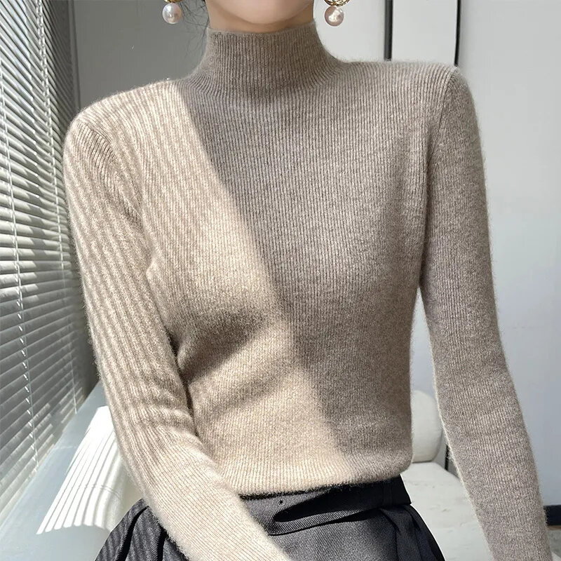 Zoki-suéter de punto grueso para mujer, suéter de manga larga con Cuello medio alto, Harajuku, cálido, combina con todo, moda coreana, Otoño e Invierno