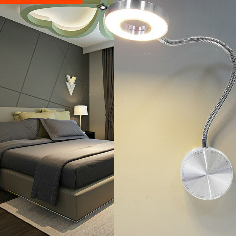 LED 호스 벽 조명, 유연한 침실, LED 스위치, 셀카 링 라이트, 실내 벽 램프, 메이크업 침대 옆 독서용, 5W, 360 °