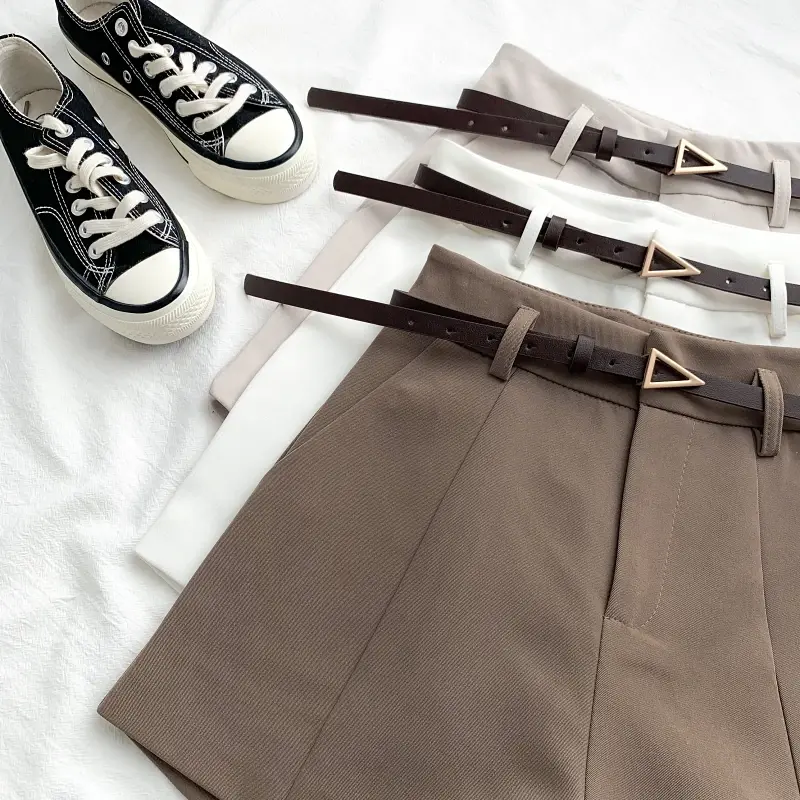Zik-pantalones cortos de oficina para mujer, Shorts informales Vintage con cinturón, corte en A, cintura alta, primavera y verano, 2024