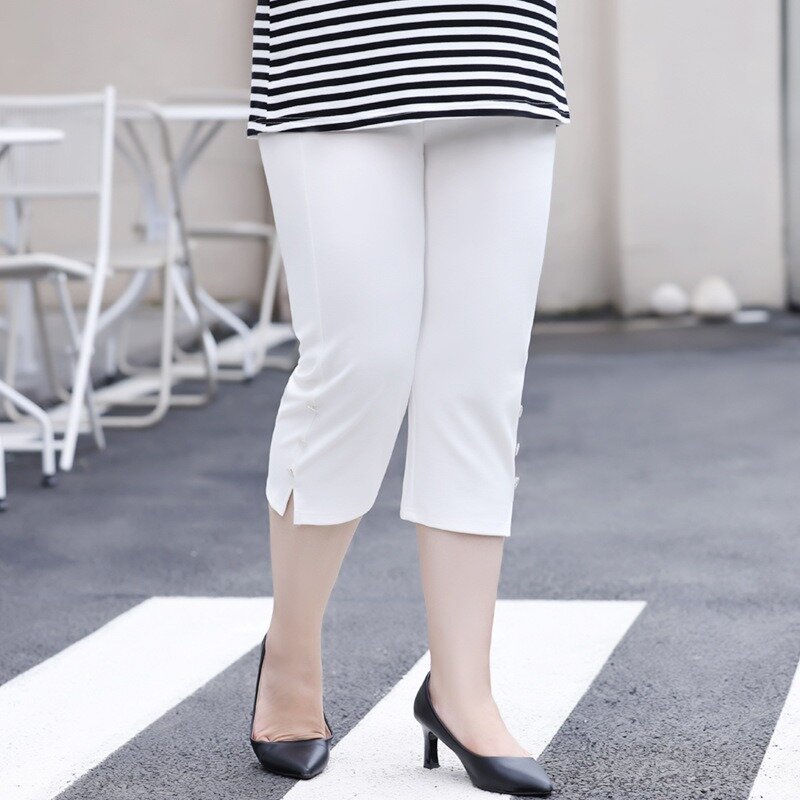 Бриджи женские свободные с завышенной талией, летние прямые укороченные брюки-Капри, большие размеры 6XL 7XL, черные белые