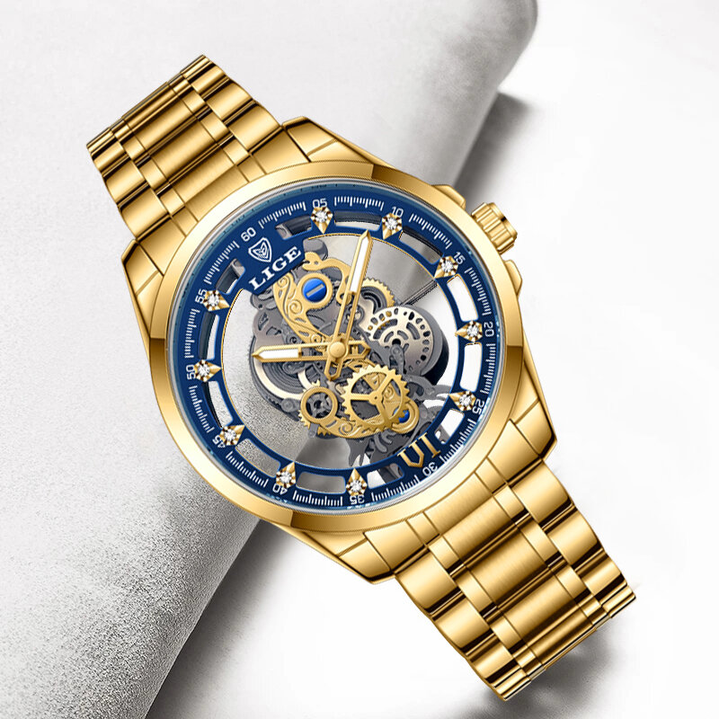 LIGE jam tangan Stainless Steel wanita, arloji mewah kualitas tinggi berlian Quartz tanggal tahan air + kotak