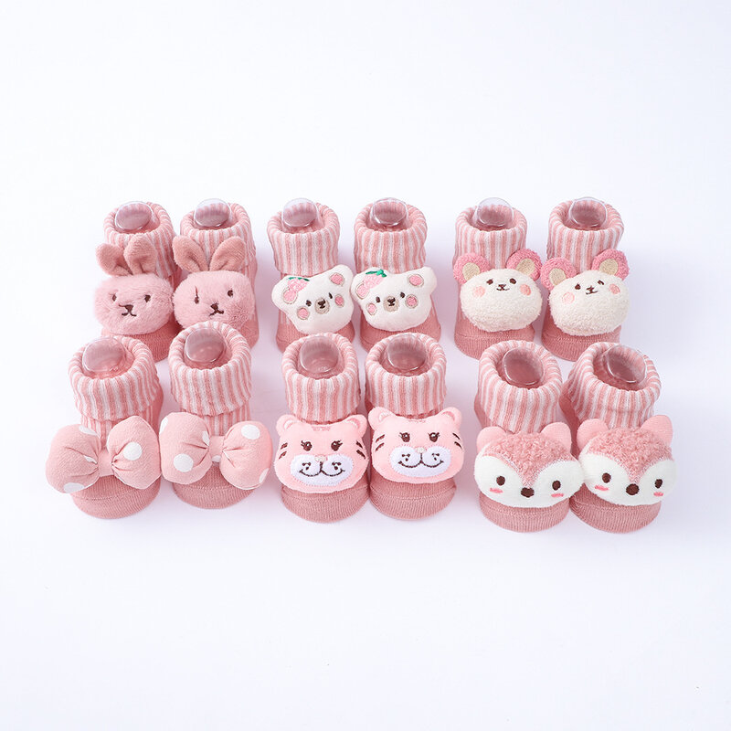 3 pasang kaus kaki bayi 0-12 bulan, kaus kaki bayi katun kartun hewan lembut untuk anak laki-laki dan perempuan gaya Korea musim semi musim gugur
