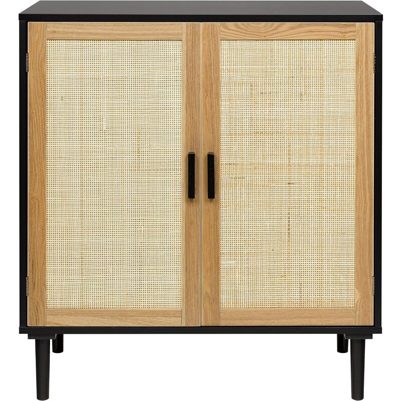Sideboard Buffet Cabinet, Kitchen Storage Cabinet with Rattan Decorated Doors,Accent Liquor Cabinet for Bar, Dining Room,Hallway