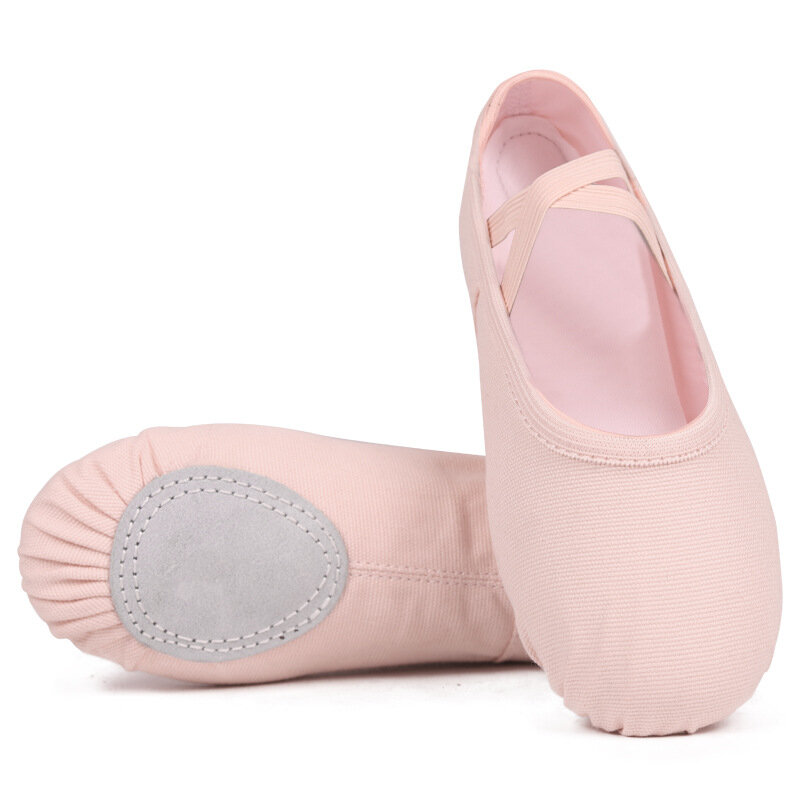 Sandal balet kanvas anak perempuan, sandal selop latihan klasik sol terpisah untuk tari datar dewasa
